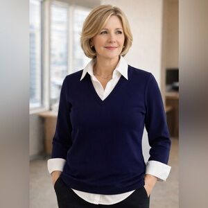 JONES New York Signature NWG!! 3/4 Sleeve Blouse Sz S White Collar and Cuffs